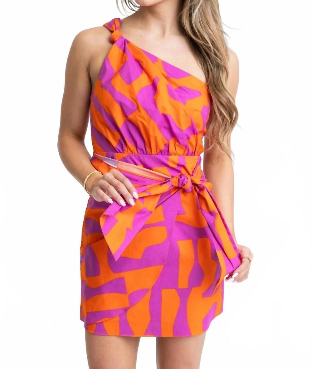 NEW KARLIE women's geometric poplin dress in orange
